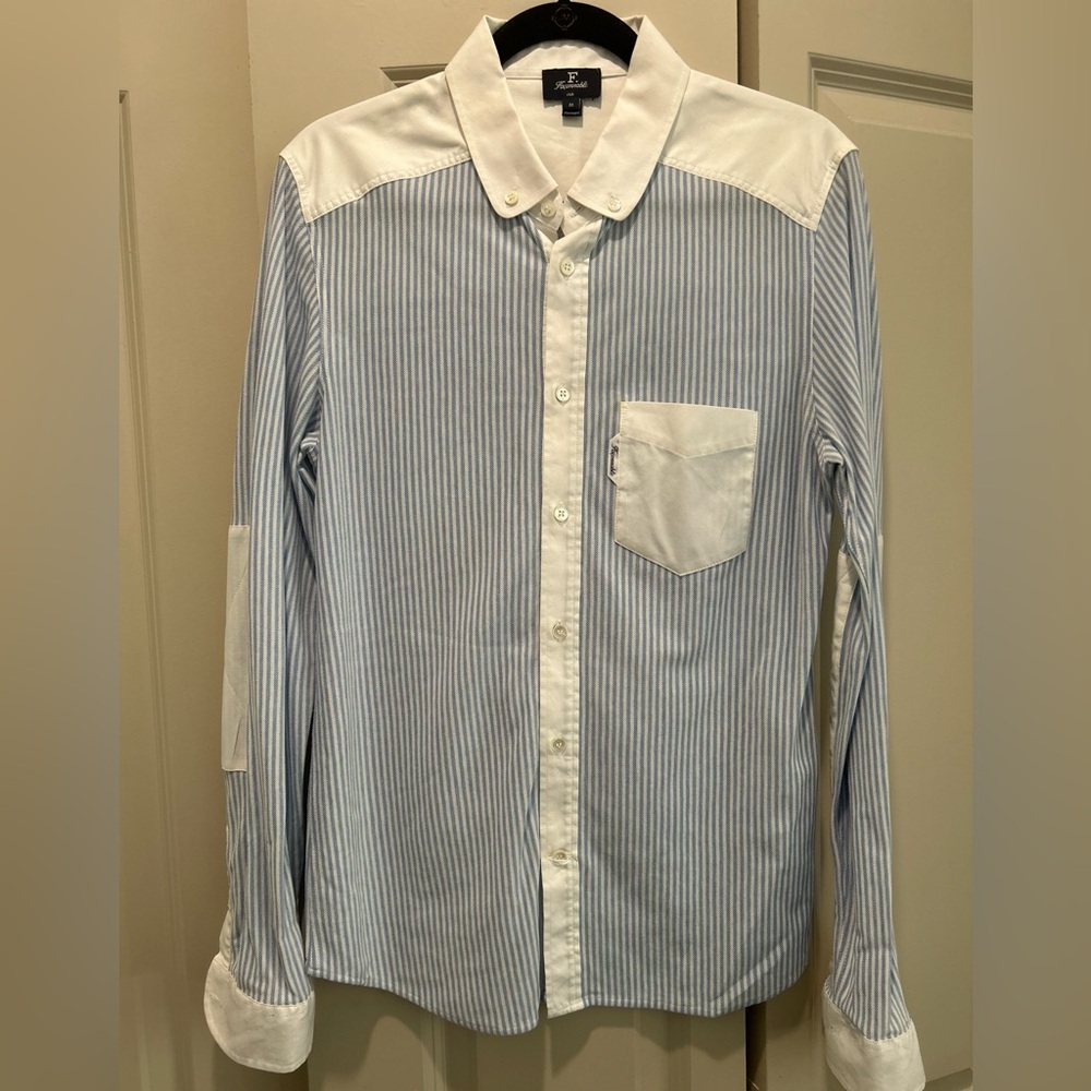 Faconnable Blue and White Striped Button Down Shirt